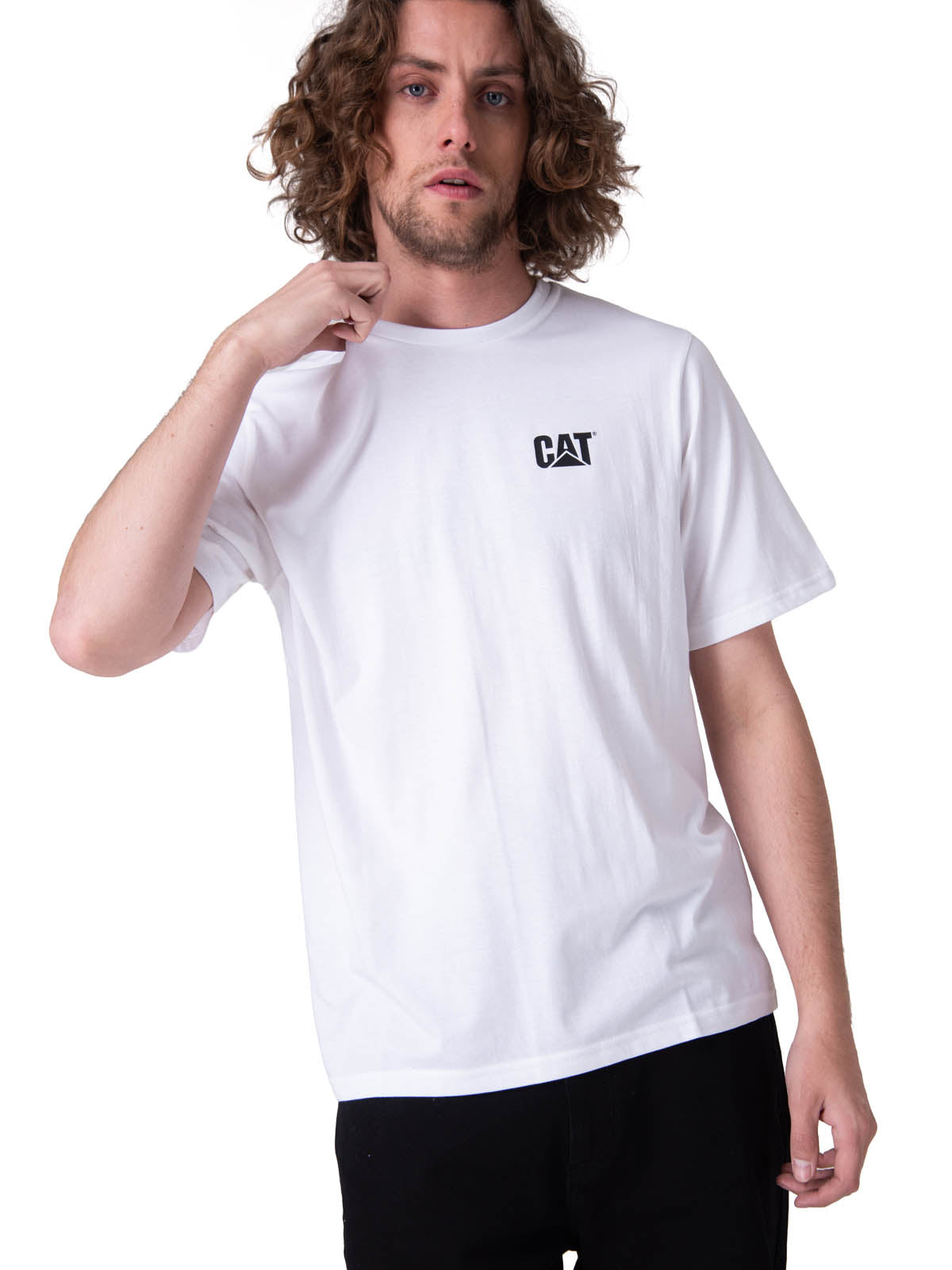 Polera Manga Corta Hombre Cat Small Logo Blanco