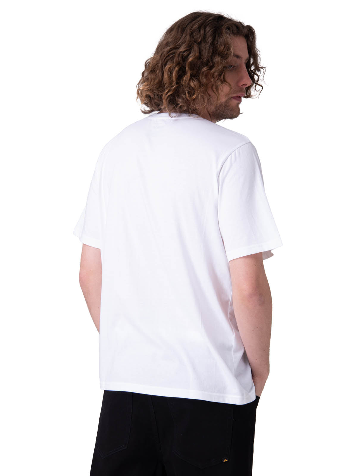 Polera Manga Corta Hombre Cat Small Logo Blanco
