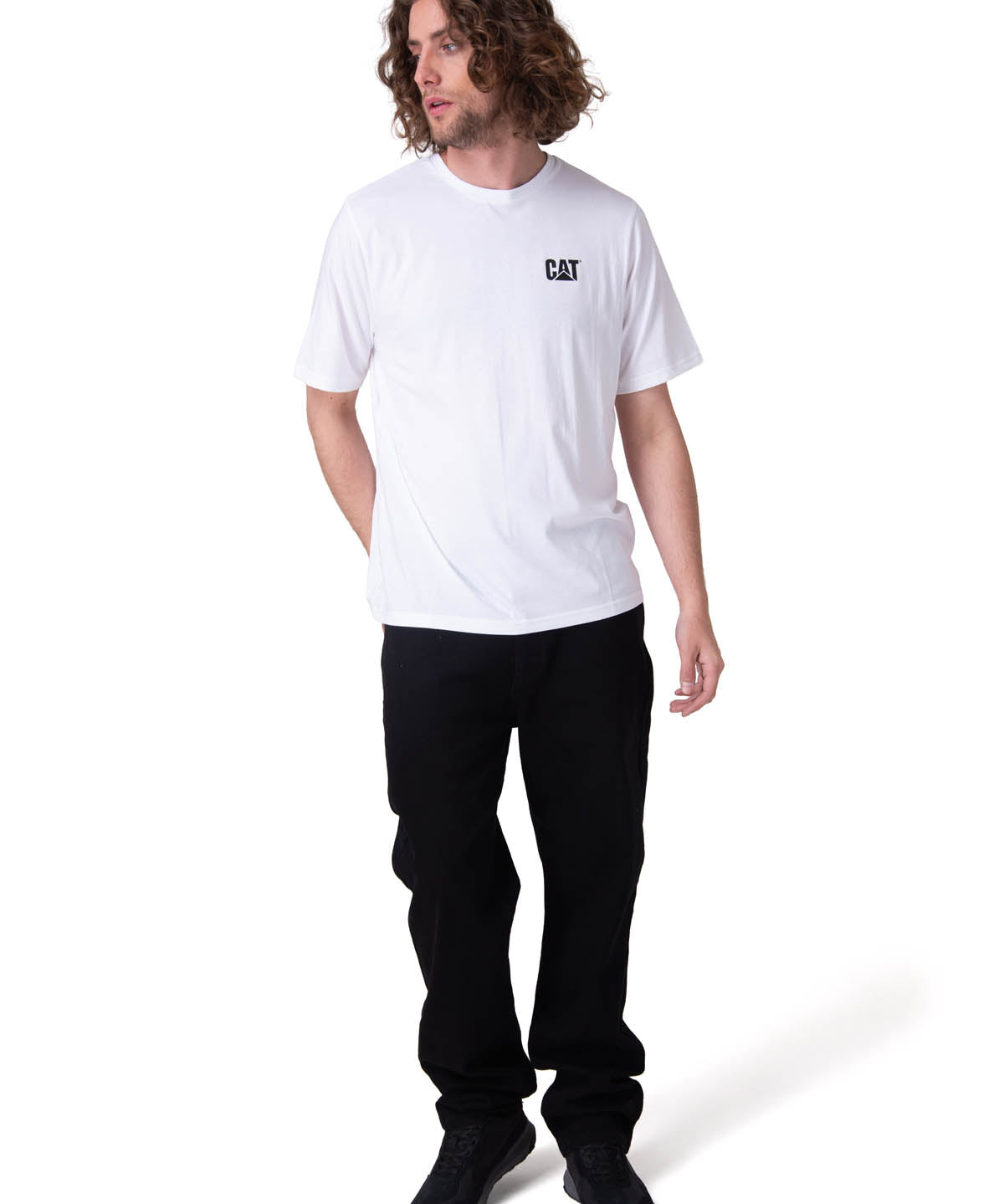 Polera Manga Corta Hombre Cat Small Logo Blanco