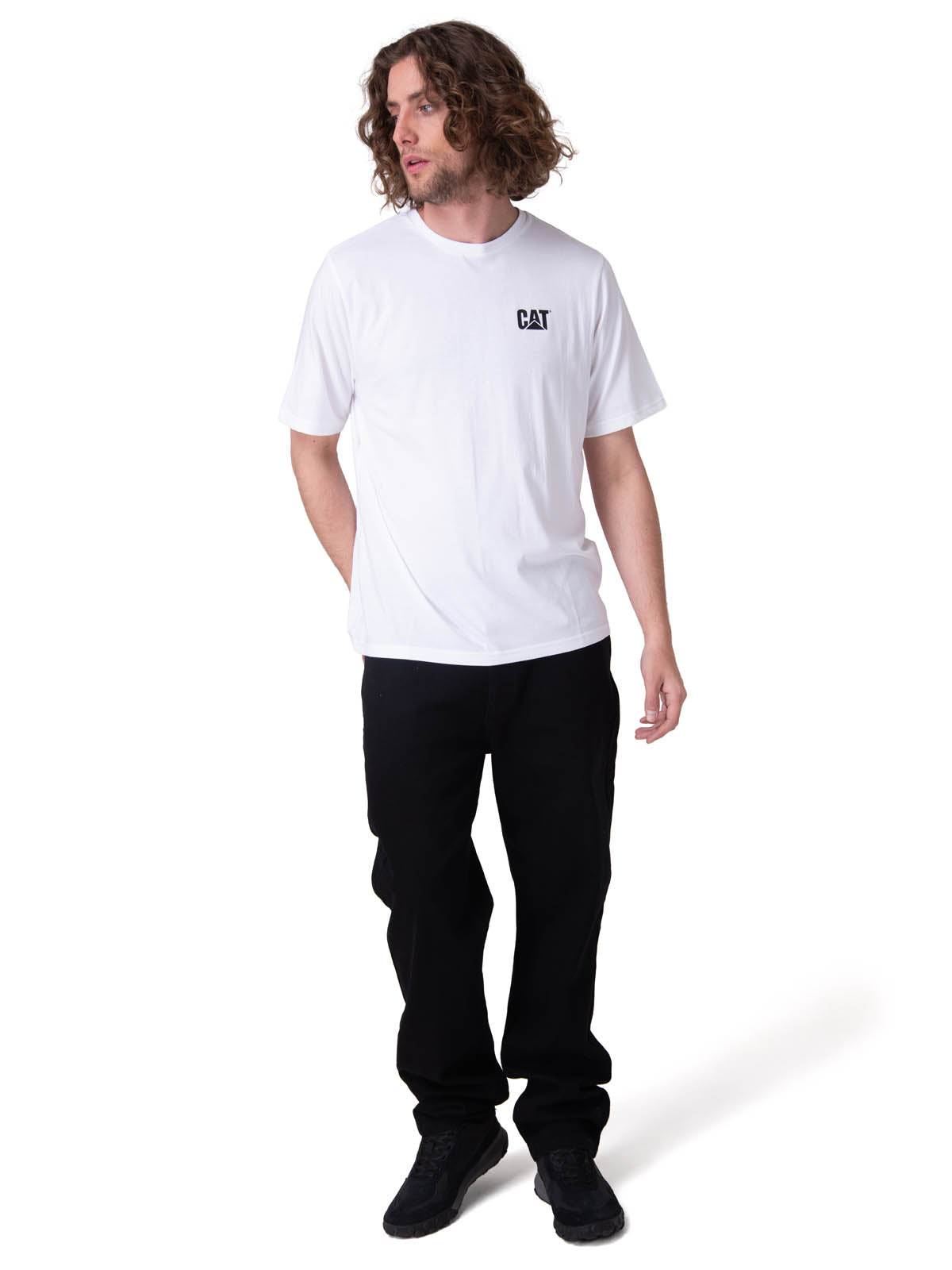 Polera Manga Corta Hombre Cat Small Logo Blanco
