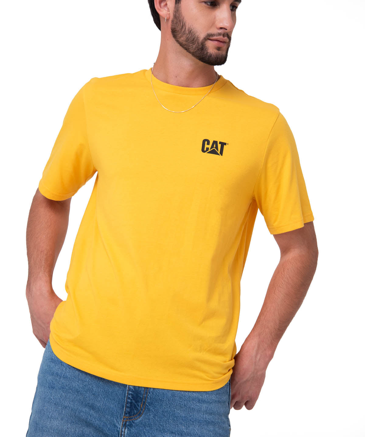 Polera Manga Corta Hombre Small Logo Amarillo CAT