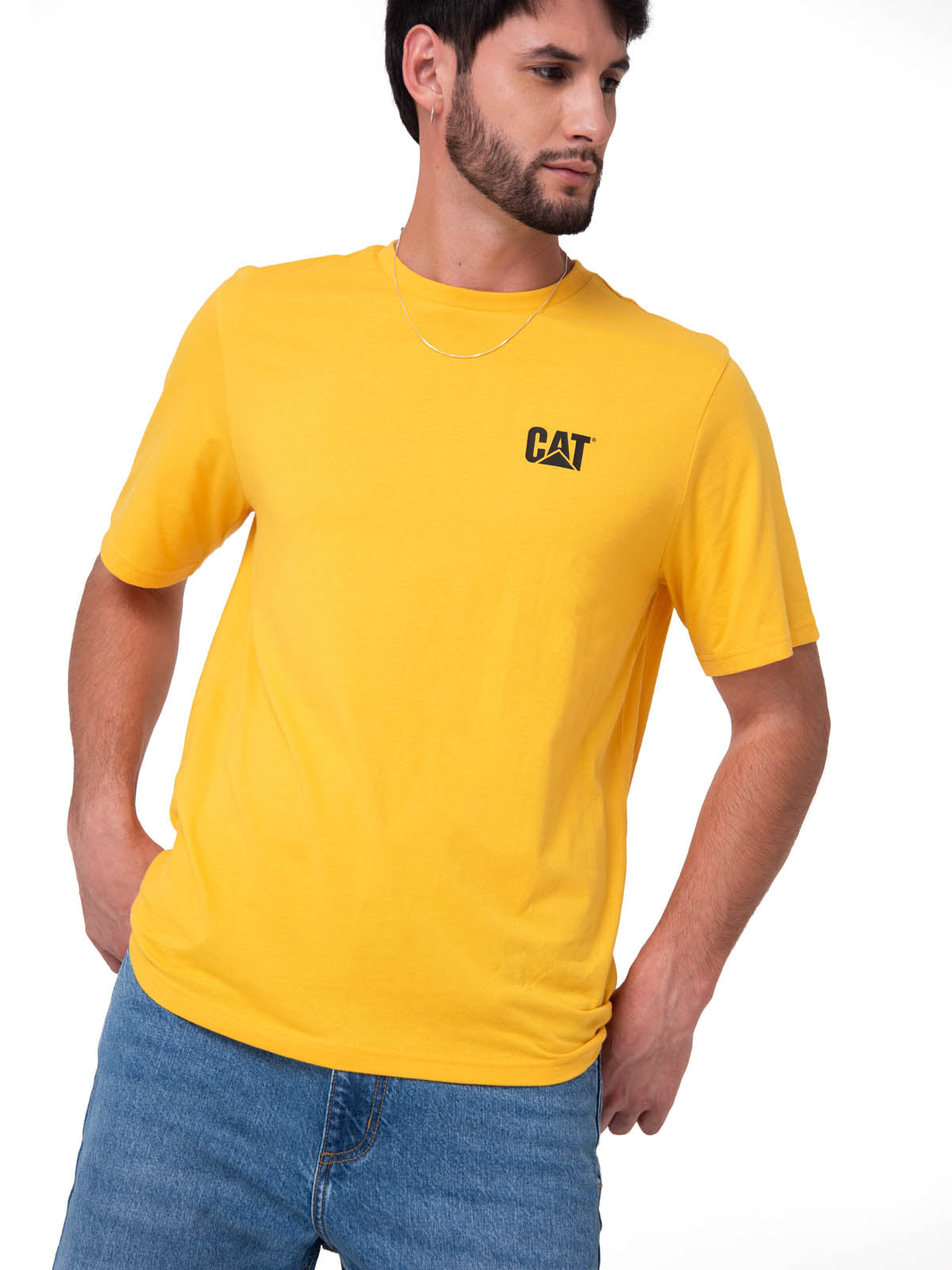 Polera Manga Corta Hombre Small Logo Amarillo CAT