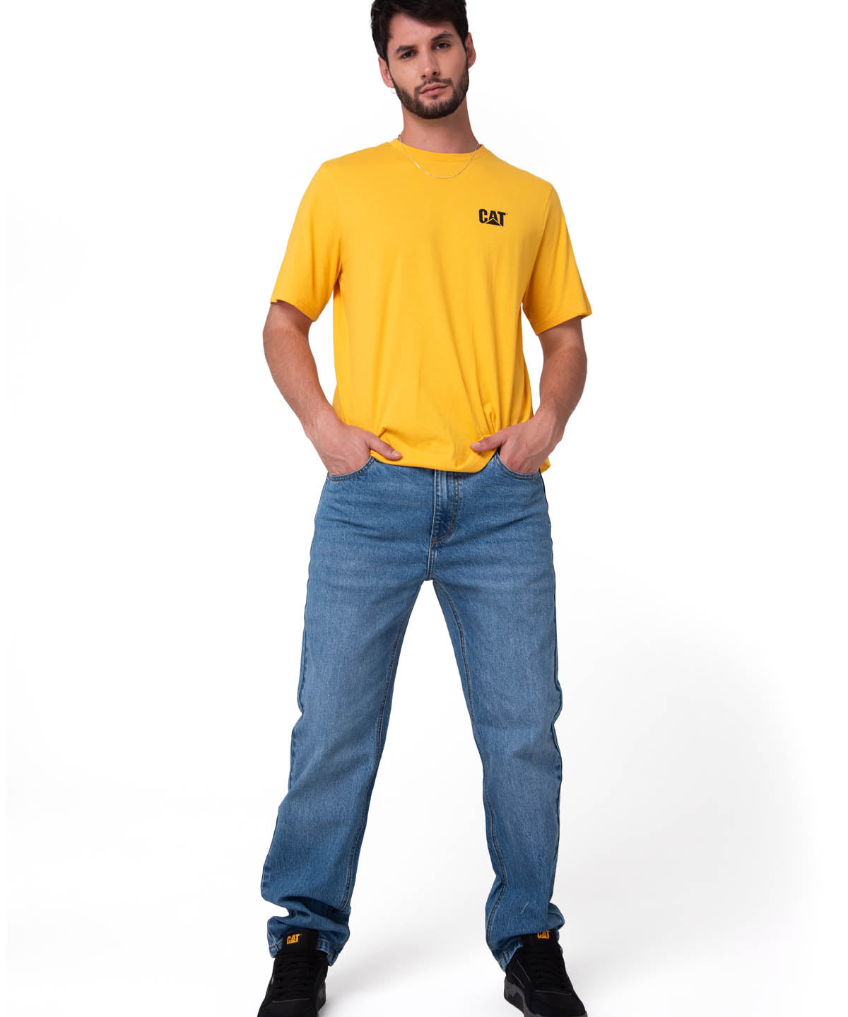 Polera Manga Corta Hombre Small Logo Amarillo CAT