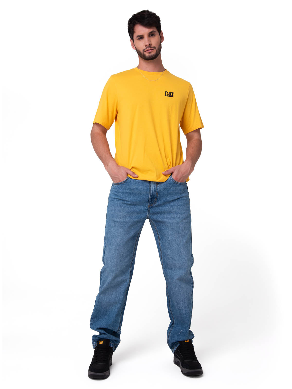 Polera Manga Corta Hombre Small Logo Amarillo CAT