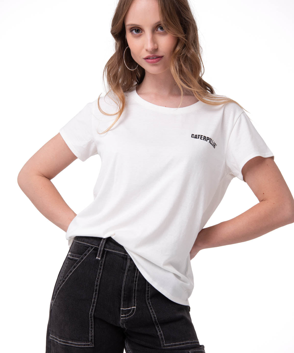 Polera Manga Corta Mujer Logo Caterpillar Blanco