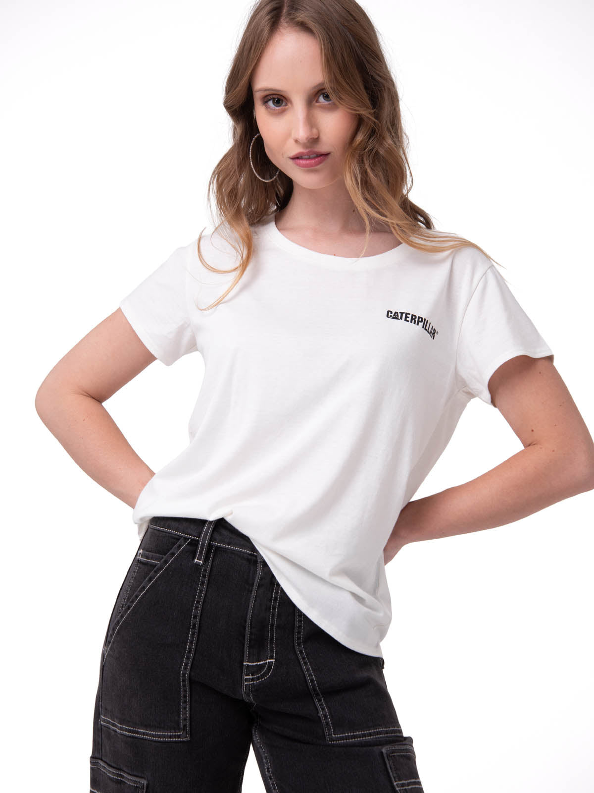 Polera Manga Corta Mujer Logo Caterpillar Blanco