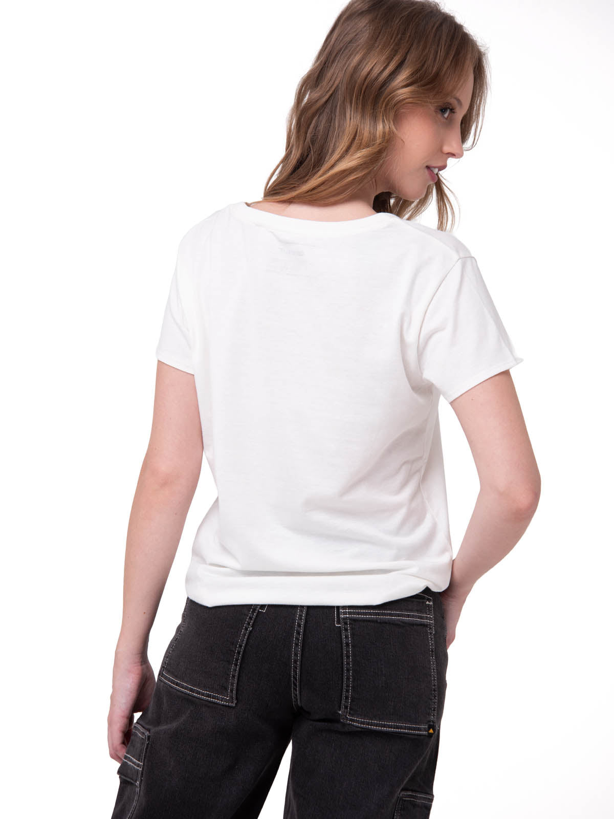 Polera Manga Corta Mujer Logo Caterpillar Blanco