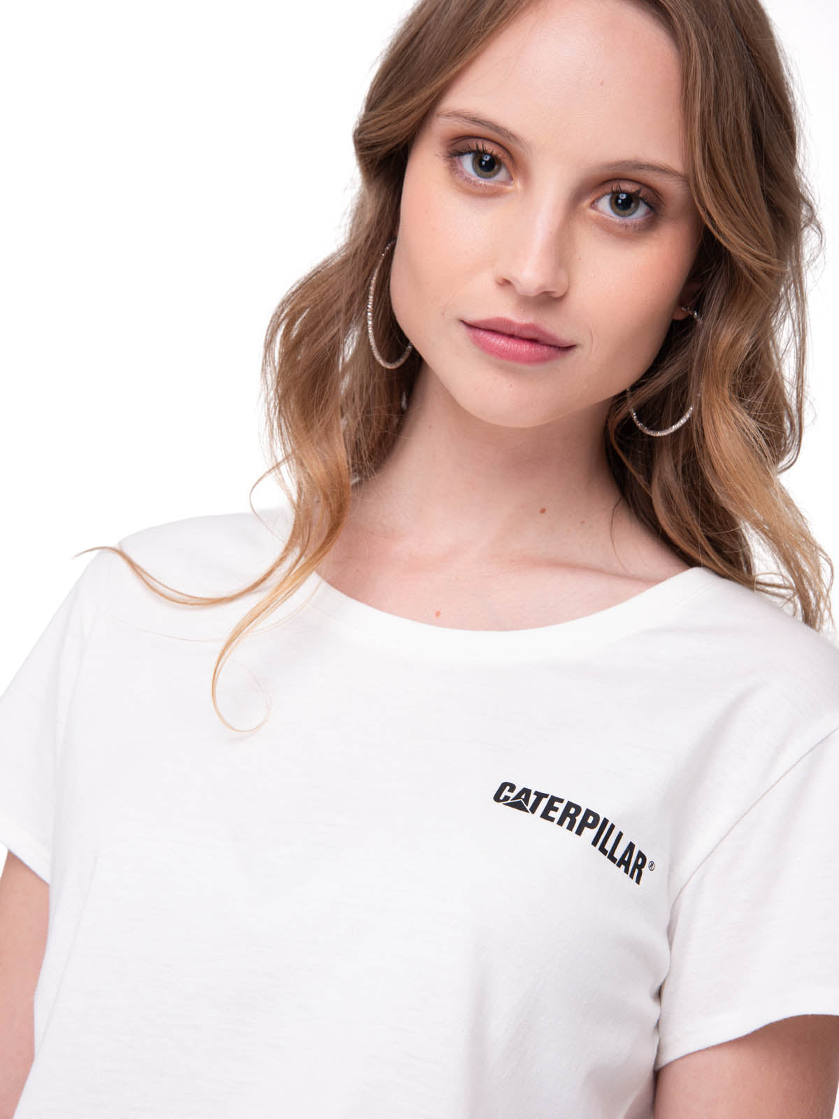 Polera Manga Corta Mujer Logo Caterpillar Blanco