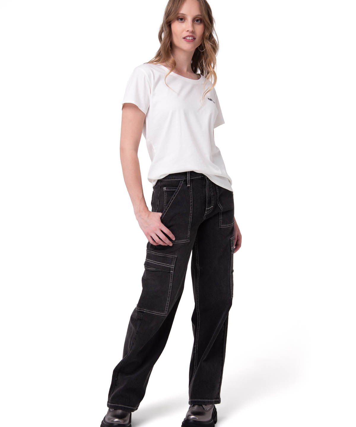 Polera Manga Corta Mujer Logo Caterpillar Blanco