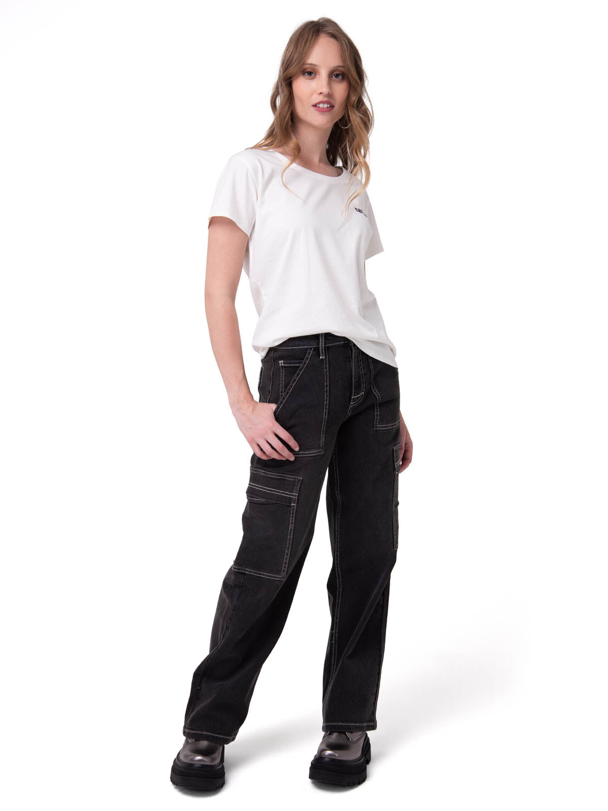 Polera Manga Corta Mujer Logo Caterpillar Blanco