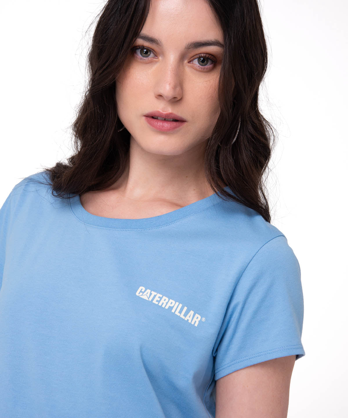 Polera Manga Corta Mujer Logo Caterpillar Celeste
