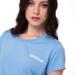 Polera Manga Corta Mujer Logo Caterpillar Celeste