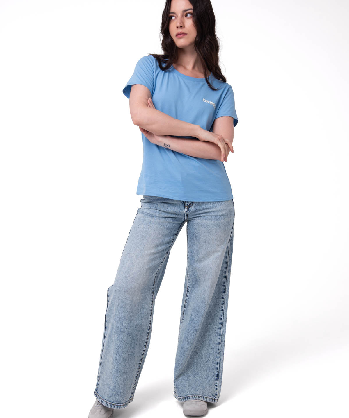 Polera Manga Corta Mujer Logo Caterpillar Celeste