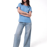 Polera Manga Corta Mujer Logo Caterpillar Celeste