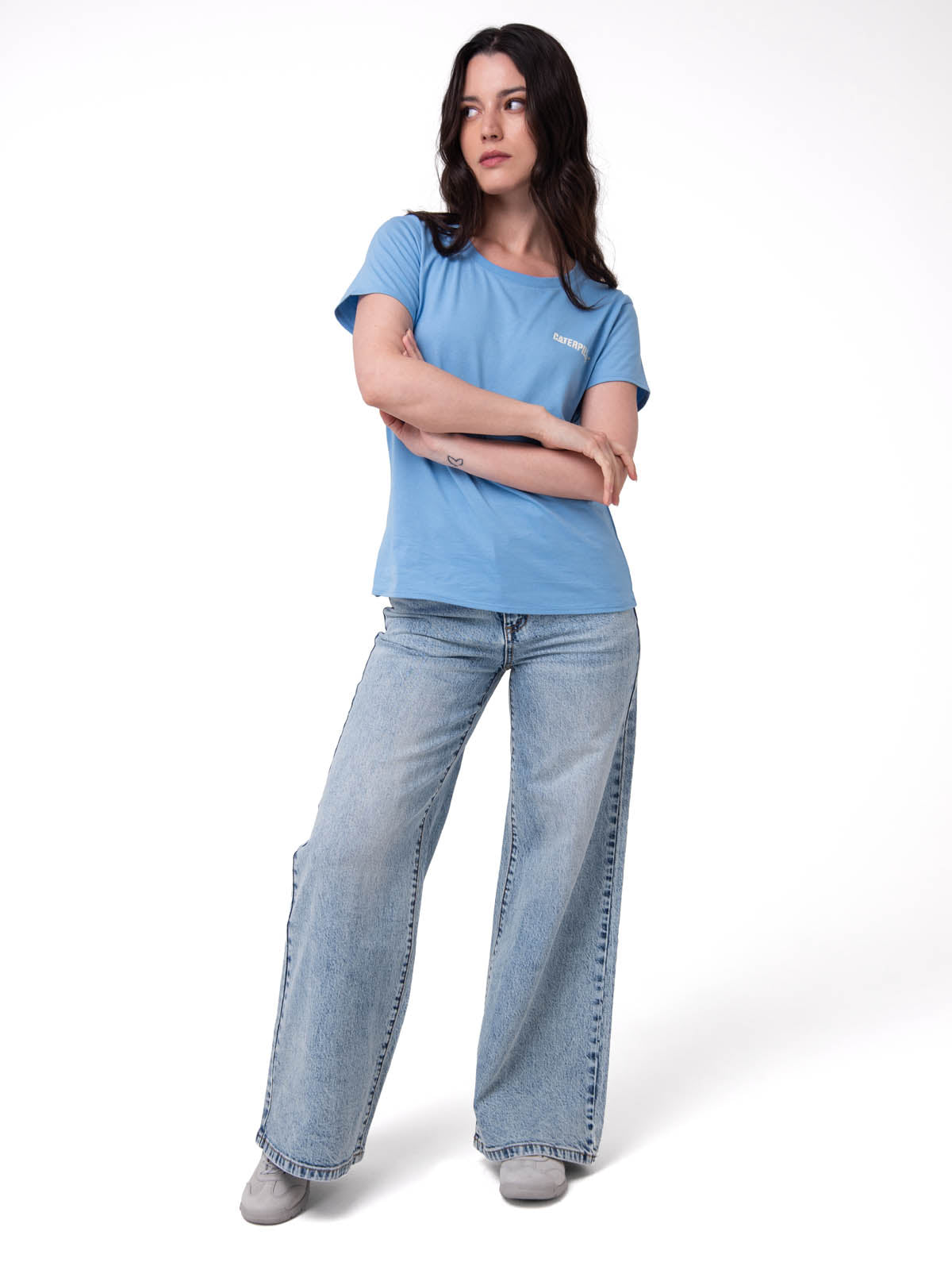 Polera Manga Corta Mujer Logo Caterpillar Celeste