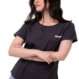 Polera Manga Corta Mujer Logo Caterpillar Gris Oscuro
