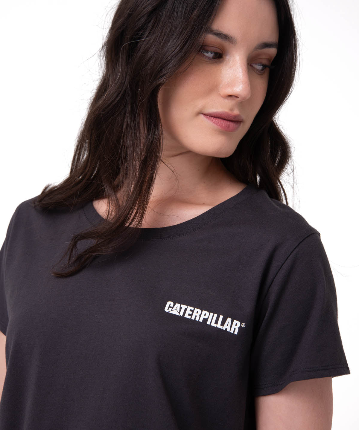 Polera Manga Corta Mujer Logo Caterpillar Gris Oscuro