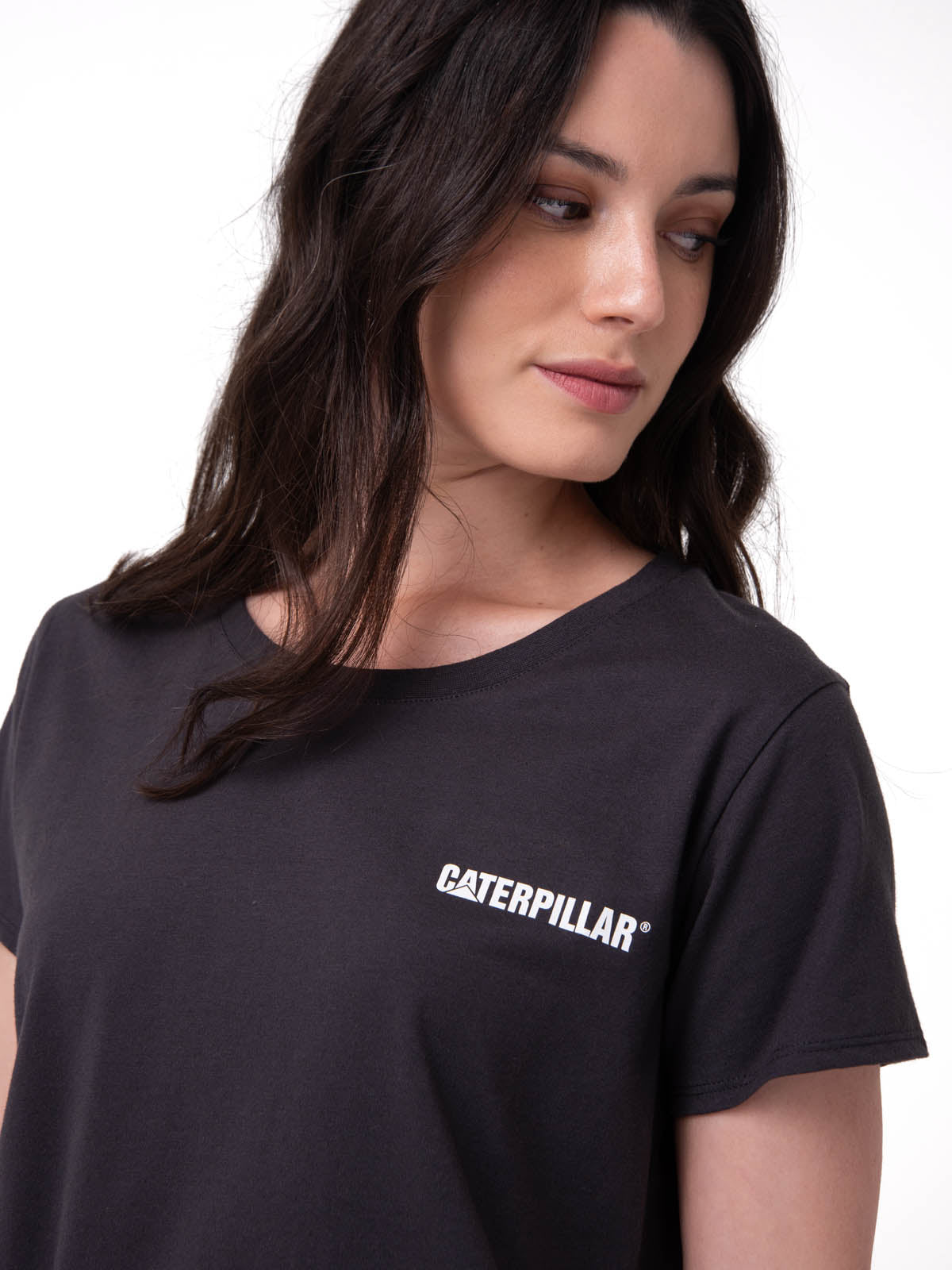 Polera Manga Corta Mujer Logo Caterpillar Gris Oscuro