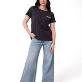 Polera Manga Corta Mujer Logo Caterpillar Gris Oscuro