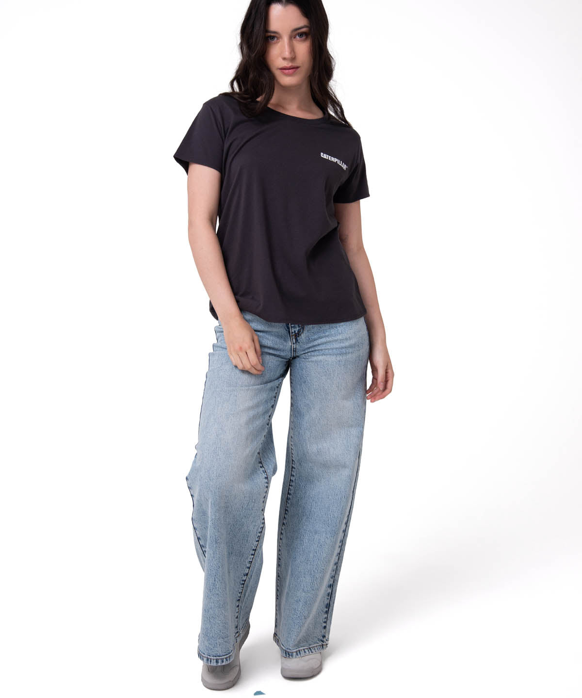 Polera Manga Corta Mujer Logo Caterpillar Gris Oscuro