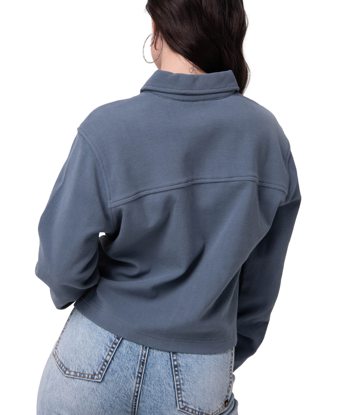 Camisa Manga Larga Mujer Waffle Knit Azul Cat