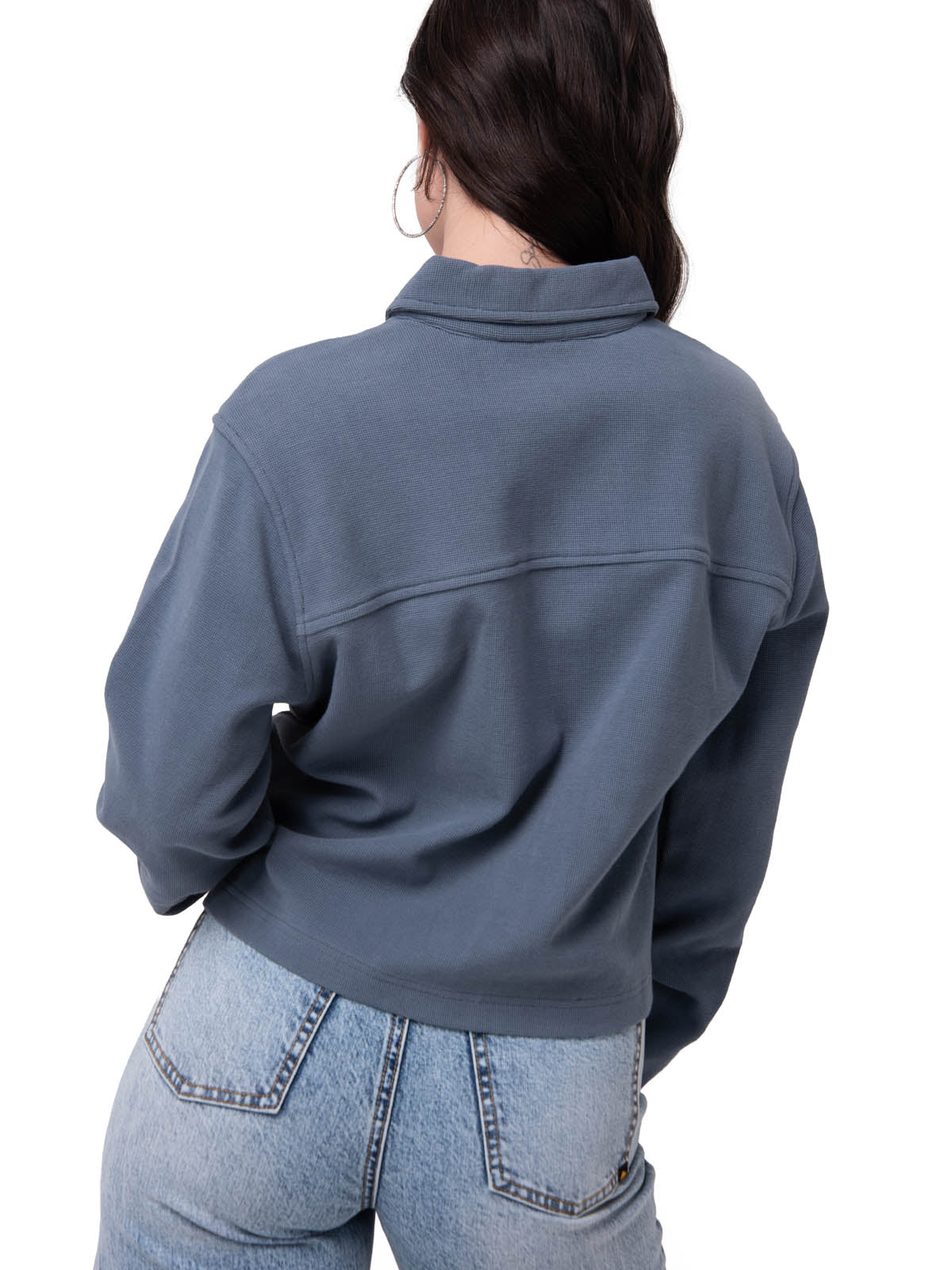 Camisa Manga Larga Mujer Waffle Knit Azul Cat