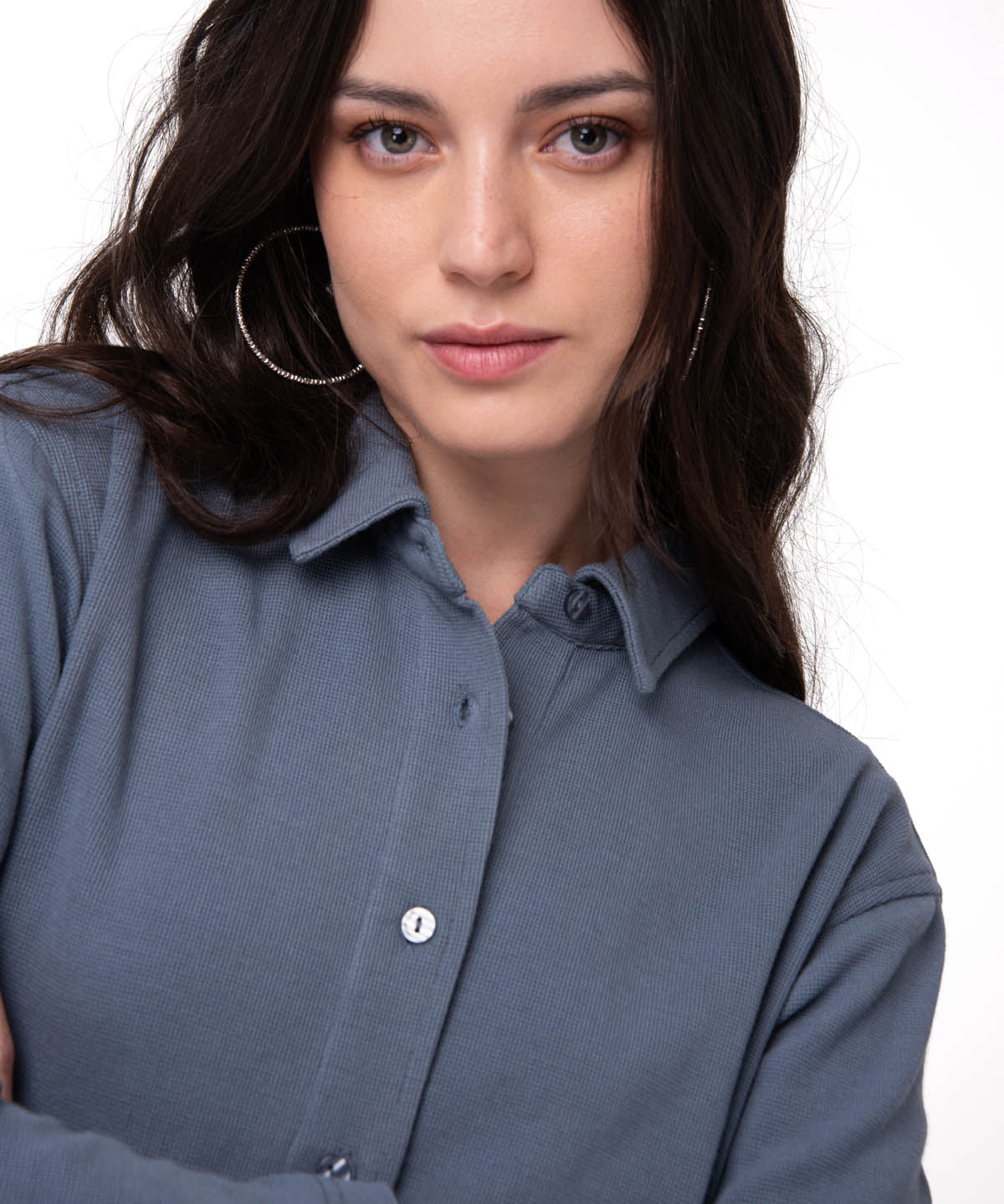 Camisa Manga Larga Mujer Waffle Knit Azul Cat