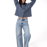 Camisa Manga Larga Mujer Waffle Knit Azul Cat