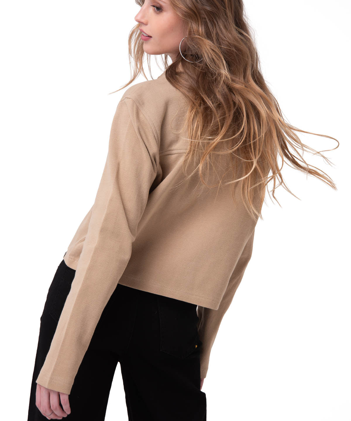 Camisa Manga Larga Mujer Waffle Knit Beige Cat