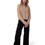 Camisa Manga Larga Mujer Waffle Knit Beige Cat