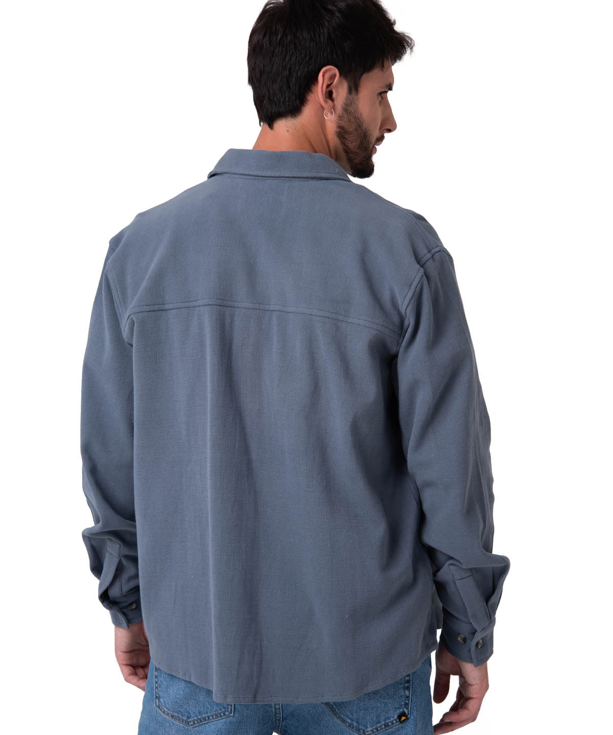 Camisa Manga Larga Hombre Waffle Knit Azul Cat