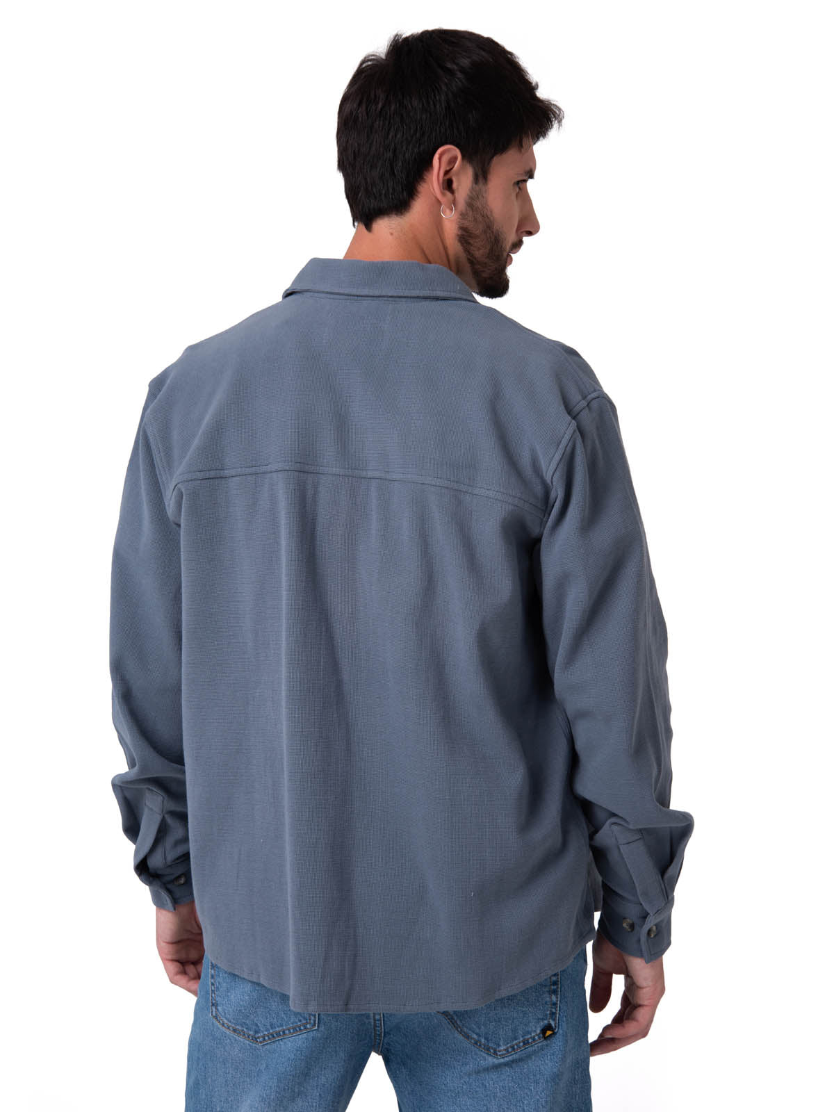 Camisa Manga Larga Hombre Waffle Knit Azul Cat