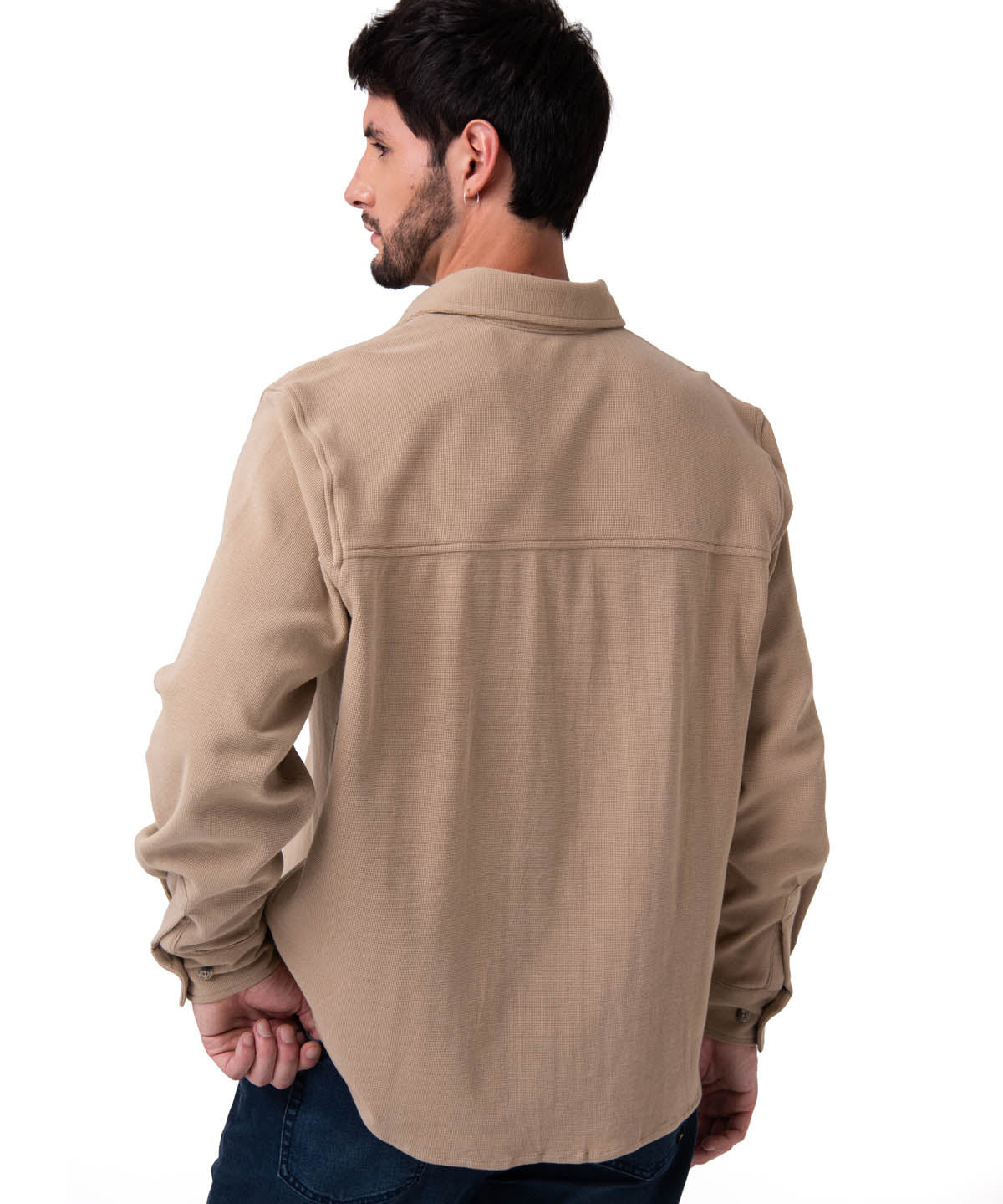 Camisa Manga Larga Hombre Waffle Knit Beige Cat