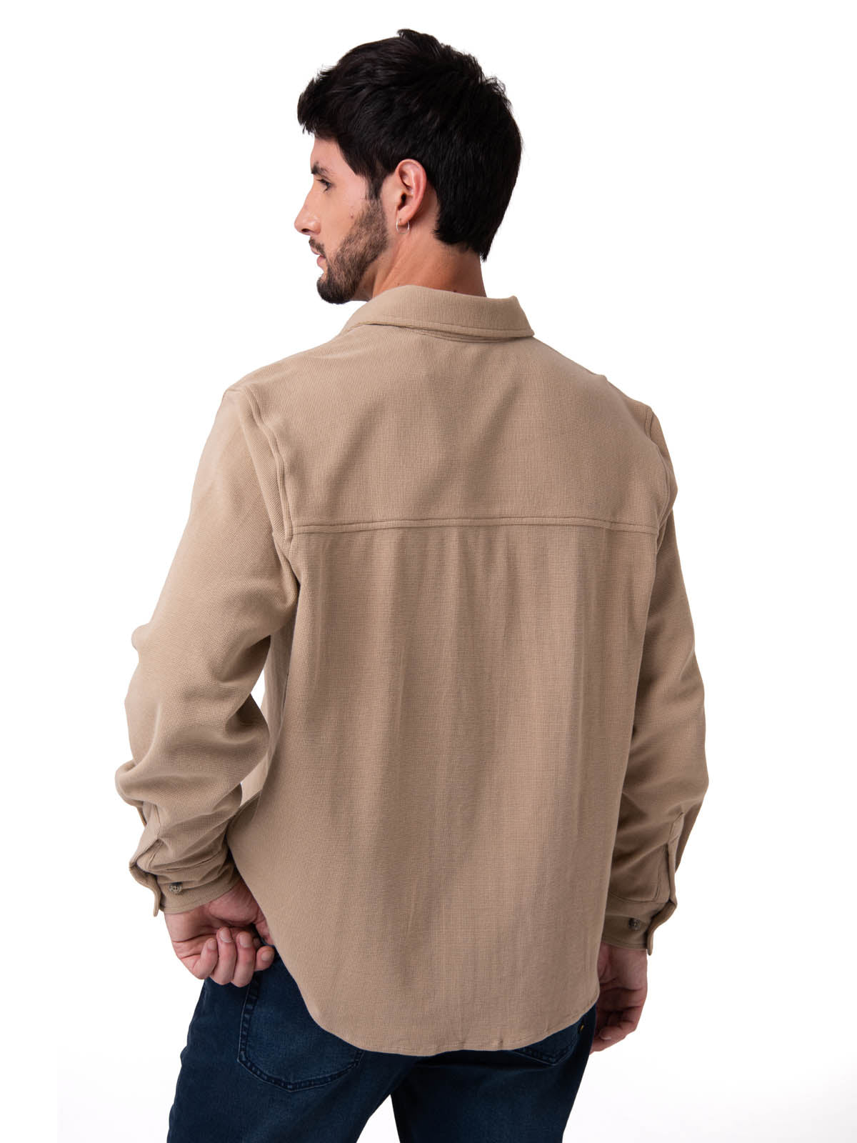 Camisa Manga Larga Hombre Waffle Knit Beige Cat