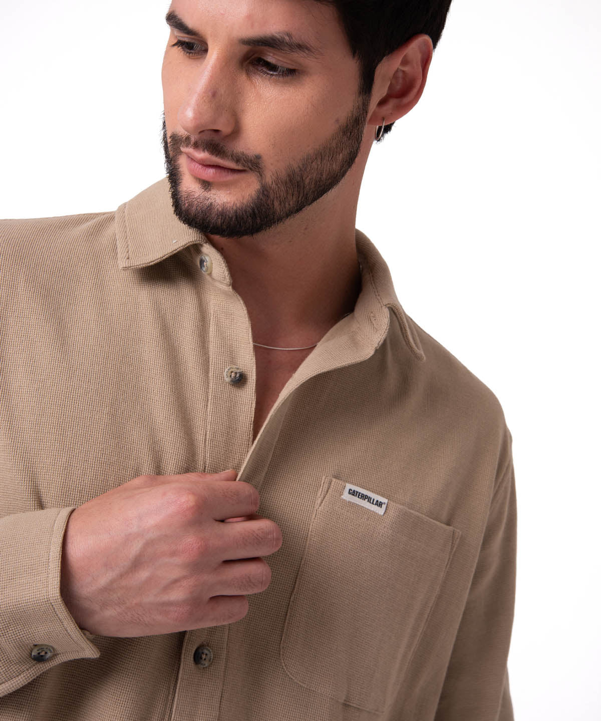 Camisa Manga Larga Hombre Waffle Knit Beige Cat