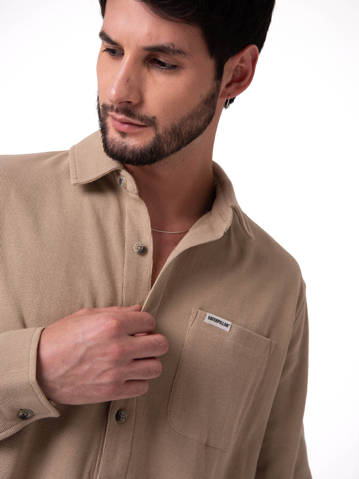 Camisa Manga Larga Hombre Waffle Knit Beige Cat