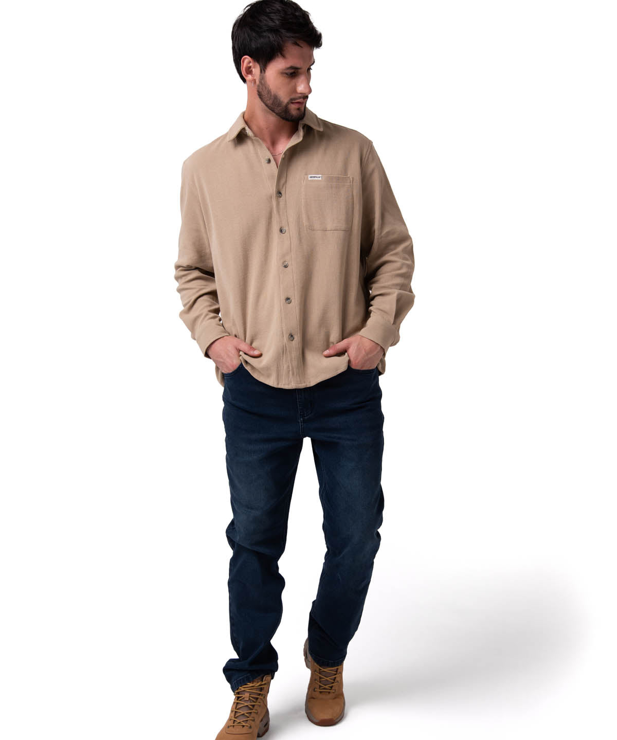 Camisa Manga Larga Hombre Waffle Knit Beige Cat