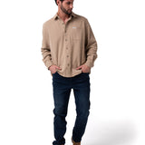 Camisa Manga Larga Hombre Waffle Knit Beige Cat