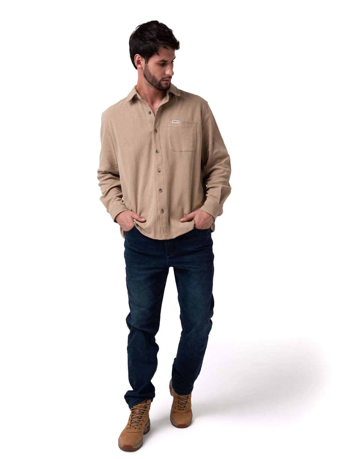 Camisa Manga Larga Hombre Waffle Knit Beige Cat