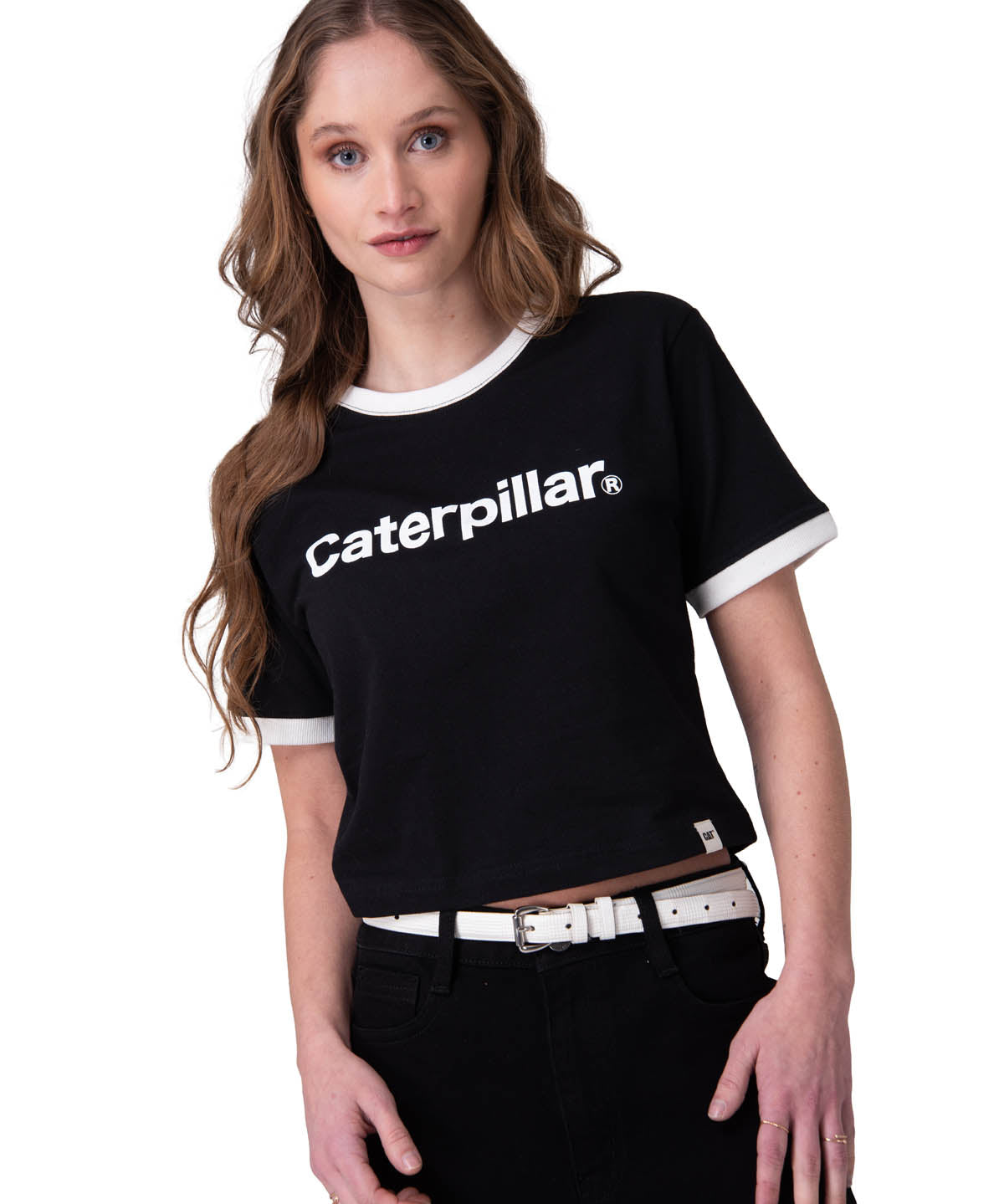 Polera Manga Corta Mujer Caterpillar Ringer C Negro