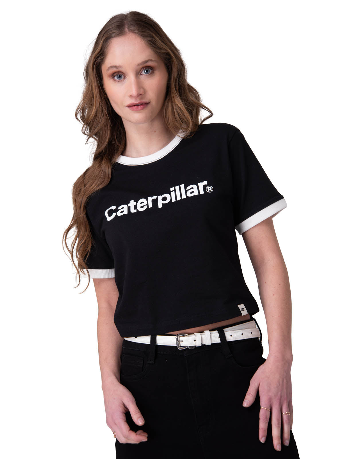 Polera Manga Corta Mujer Caterpillar Ringer C Negro