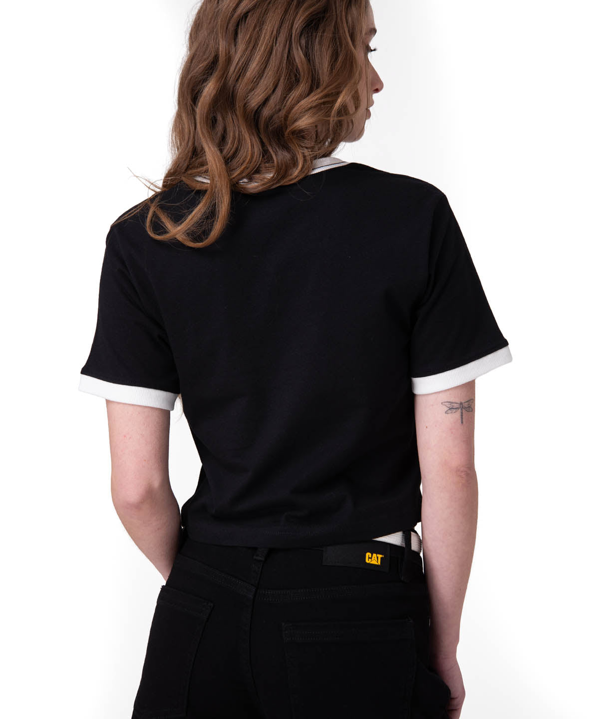 Polera Manga Corta Mujer Caterpillar Ringer C Negro
