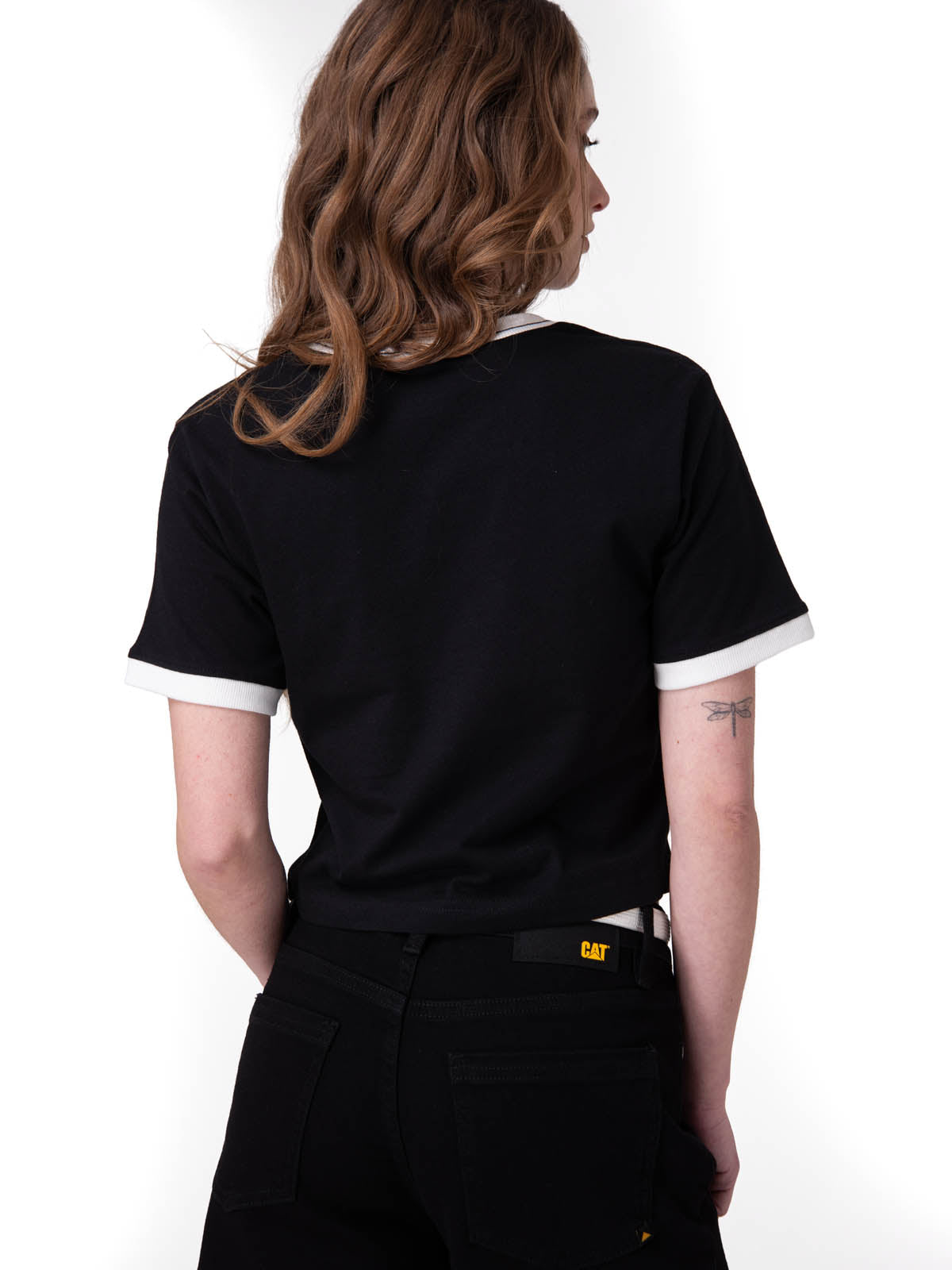 Polera Manga Corta Mujer Caterpillar Ringer C Negro