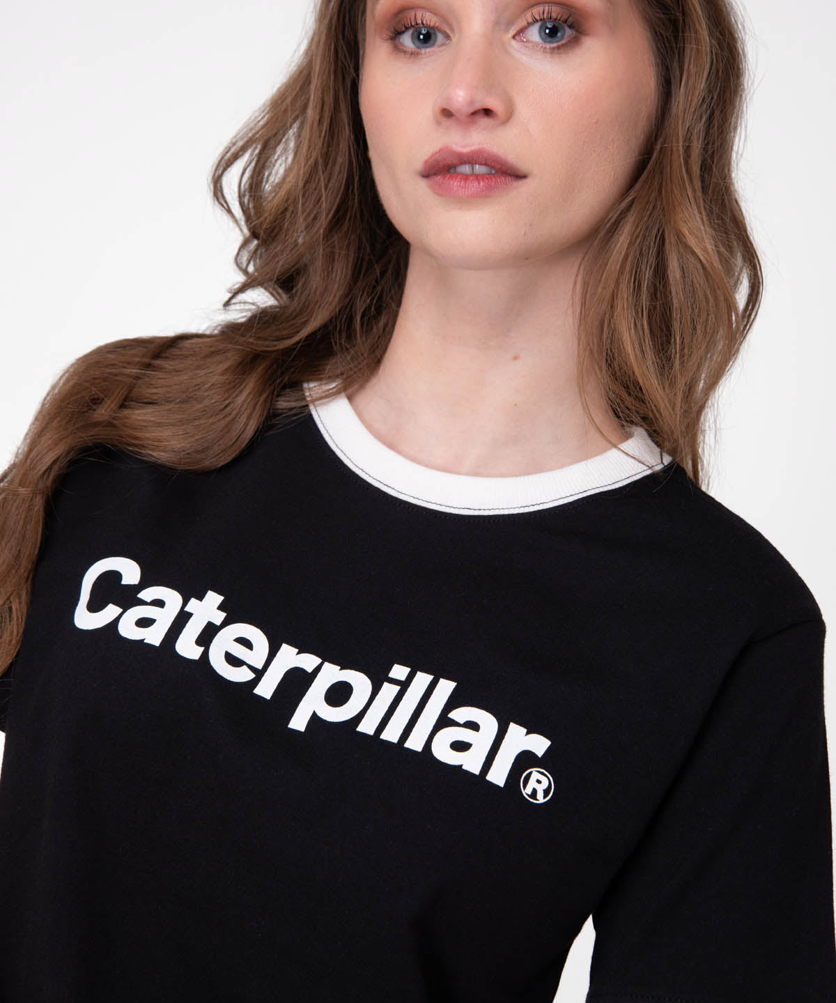 Polera Manga Corta Mujer Caterpillar Ringer C Negro