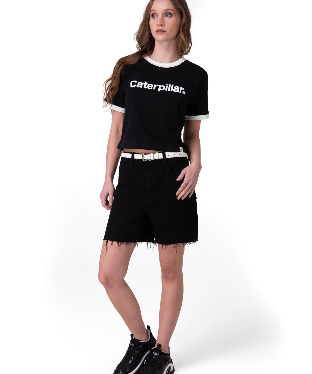 Polera Manga Corta Mujer Caterpillar Ringer C Negro