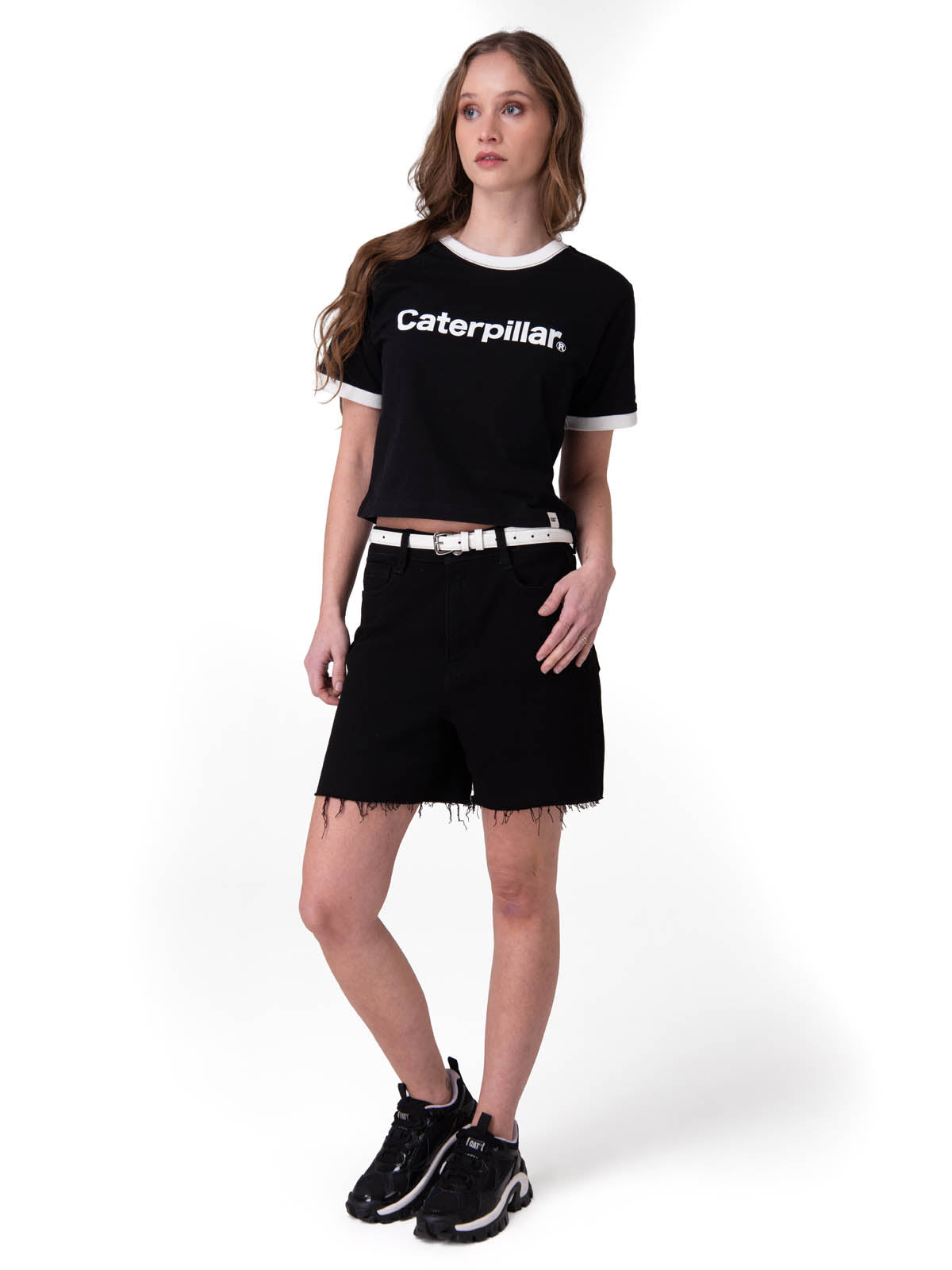 Polera Manga Corta Mujer Caterpillar Ringer C Negro