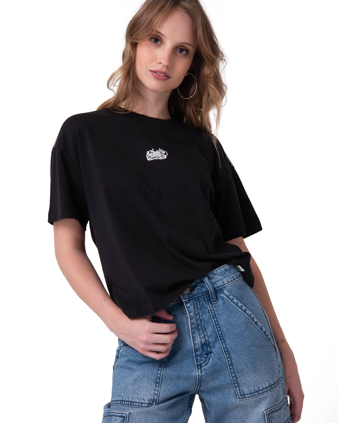 Polera Manga Corta Mujer Caterpillar Culture Negro