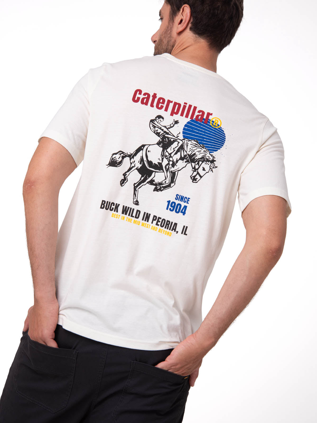 Polera Manga Corta Hombre Western Urban Blanco Cat