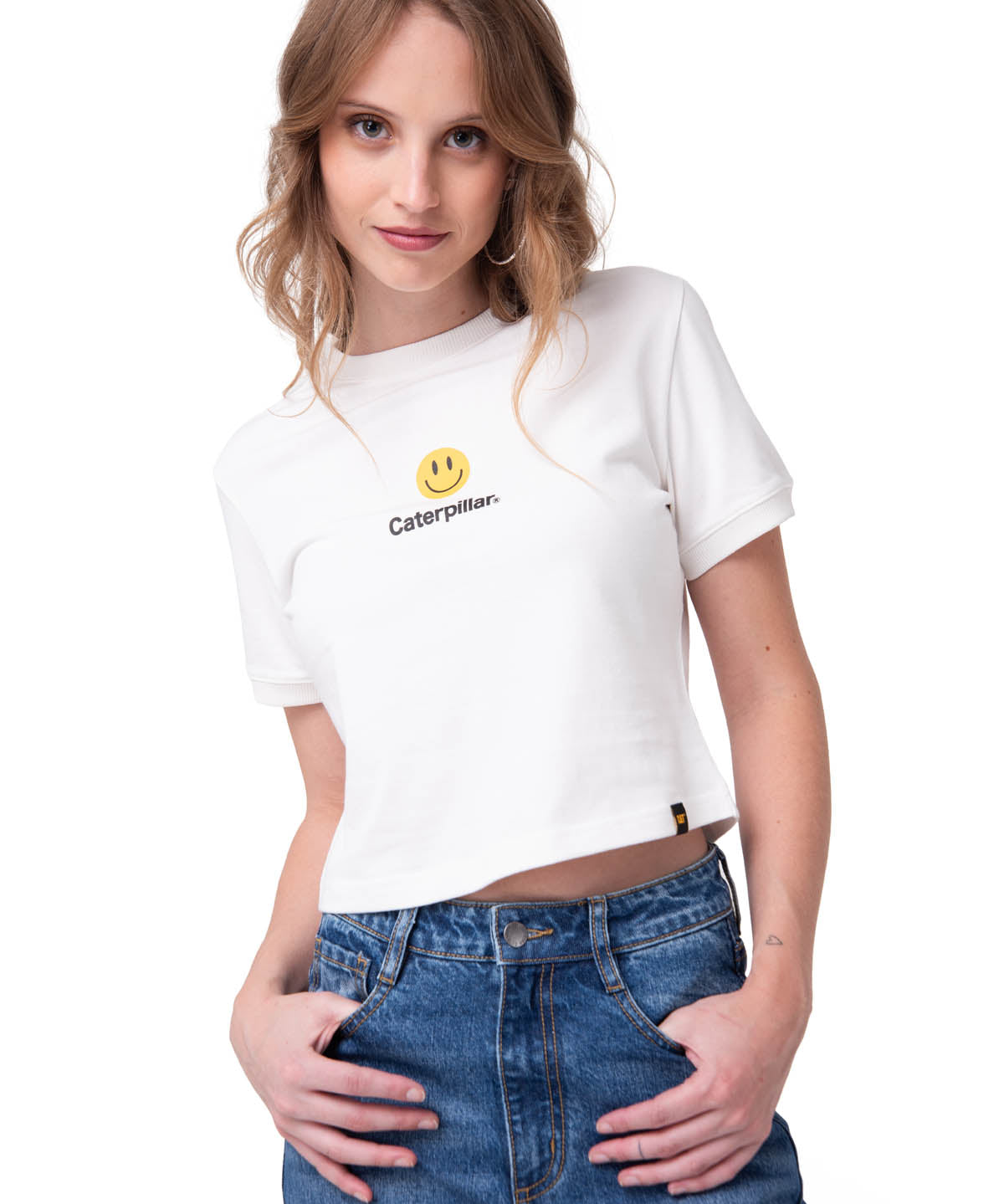 Polera Manga Corta Mujer Caterpillar Smiley Blanco