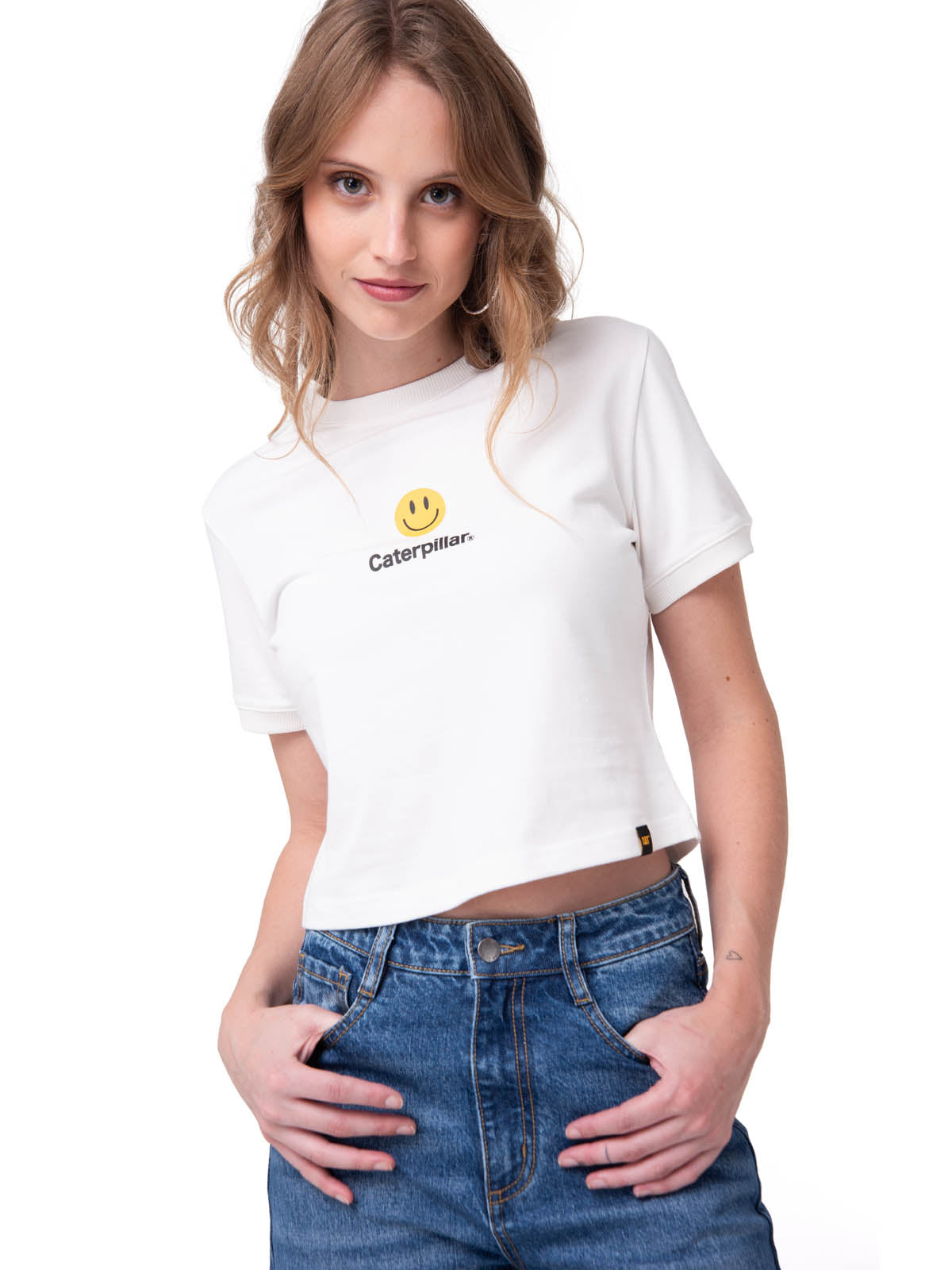 Polera Manga Corta Mujer Caterpillar Smiley Blanco